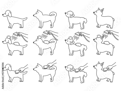 いろいろな犬のポーズ 線画