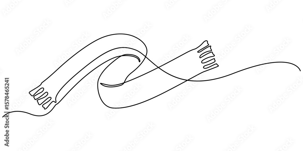 Obraz premium Scarf one line drawing vector. concept of dressing warmly, cold snap or autumn-winter season, single continuous line drawing scarf, Autumn scarf continuous one line drawing, single line art element. 