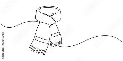 Scarf one line drawing vector. concept of dressing warmly, cold snap or autumn-winter season, single continuous line drawing scarf, Autumn scarf continuous one line drawing, single line art element. 