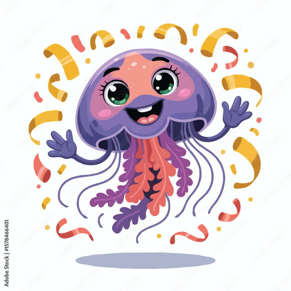 Fototapeta premium jellyfish illustration character posing happy