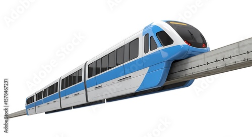 Modern elevated monorail train on white