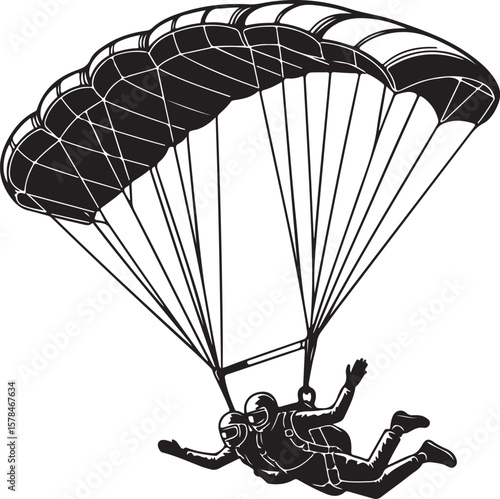 Parachutist in Descent Illustration