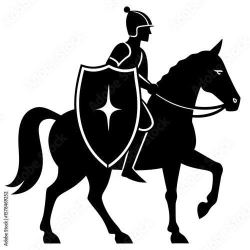Knight on Horse with Shield Silhouette