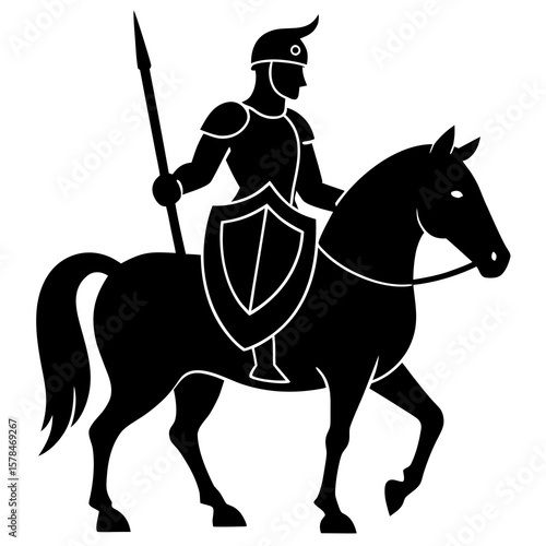 Knight on Horse with Shield Silhouette