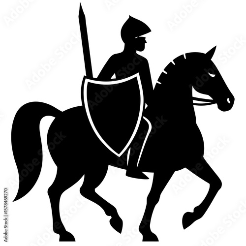 Knight on Horse with Shield Silhouette