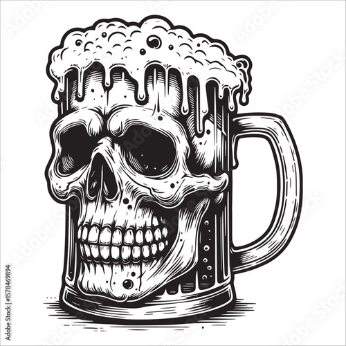 Skull Beer Mug Illustration
