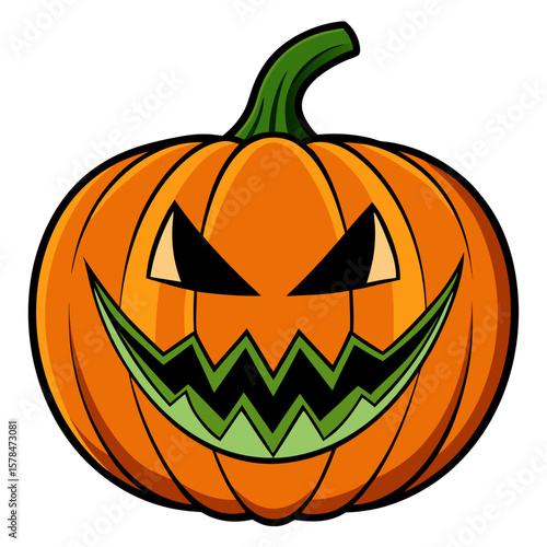 Spooky jack o lantern with sharp teeth and stem for halloween celebrations