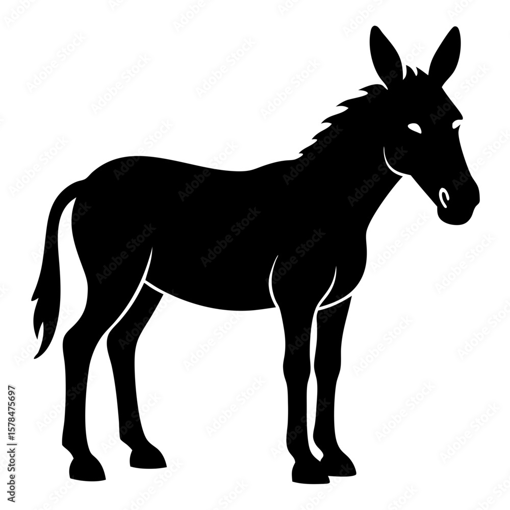 Obraz premium A black mule silhouette stands strong against a plain white background.