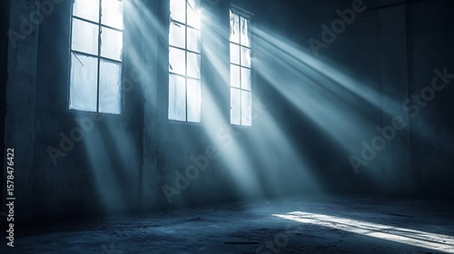Sunlight rays illuminating old building interior