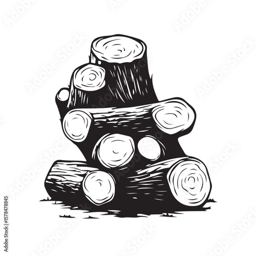 Vector illustration of a stack of neatly arranged cut wood, featuring wood texture and log cuts with natural details isolated on a white background.