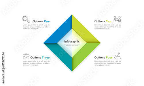 4 Options Infographic diamond design template. Business presentation, Banner, Poster, Brochure and Strategy. Vector illustration.