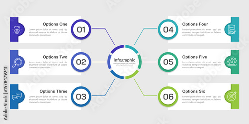 6 Options infographic labels with number design template. Diagram, annual report, Presentation, and organization. Vector illustration.