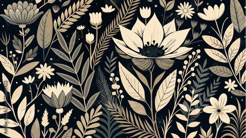 seamless pattern with flowers and leaves