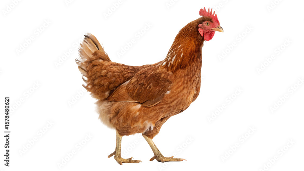 Fototapeta premium Brown Chicken Standing Isolated on Transparent Background