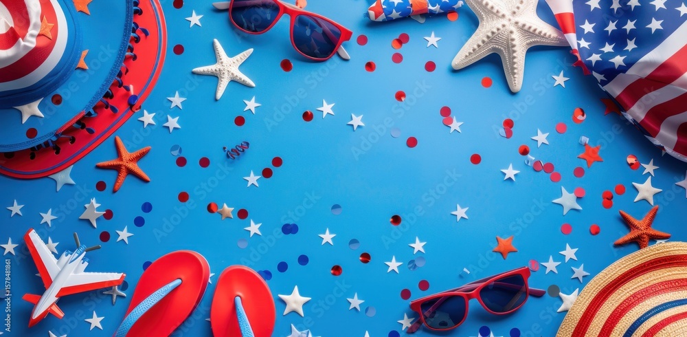 Fototapeta premium Patriotic summer celebration featuring stars, stripes, and festive elements