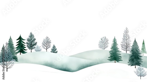 水彩冬景、静寂の丘