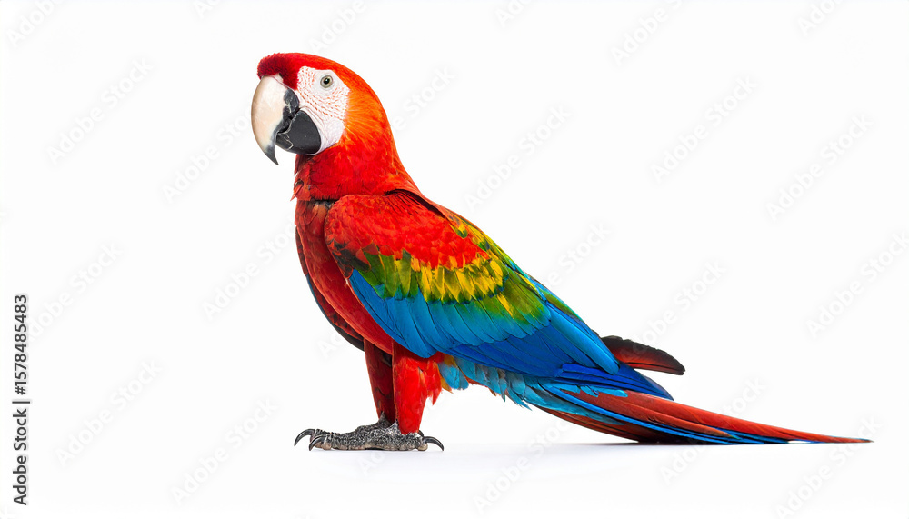 Fototapeta premium Firefly Side View Macaw Colorful Plumage White Background Crisp Lighting