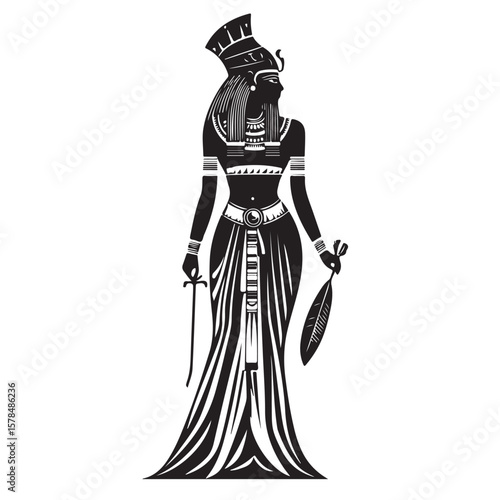 Elegant Ancient Egyptian Woman in Traditional Dress Silhouette Vector