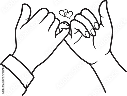 Pinky Promise Hands with Intertwined Hearts Line Art. hands with heart