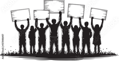Protest Group with Signs Illustration