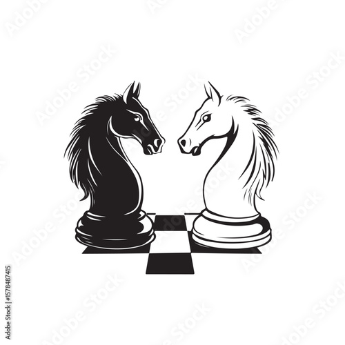 Black Knight Chess And White Knight Chess Confront Each Other vector