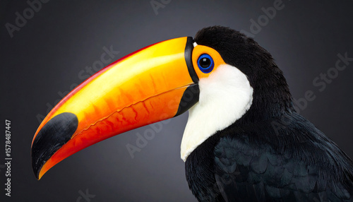 Firefly Side View Toucan Vibrant Beak Isolated Dark Background Spotlight