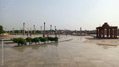 Expansive Plaza with Pillars and Pavilion at Ambedkar Memorial Park