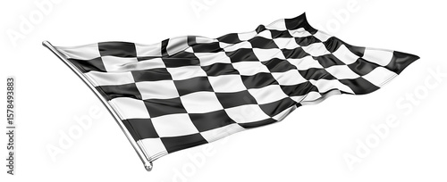 Checkered flag waving in the wind isolated on transparent background