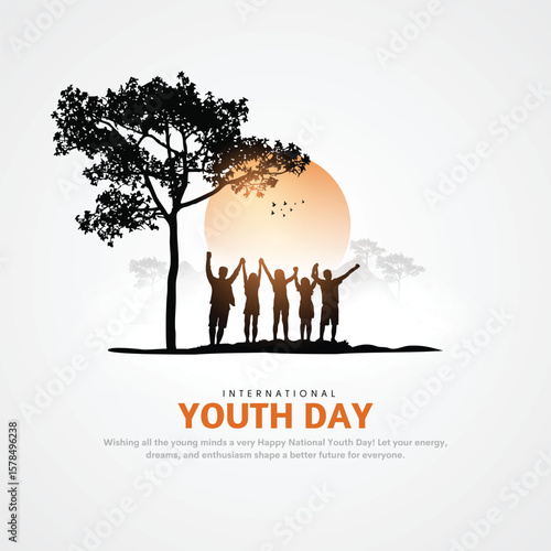 International Youth Day. Silhouette of people standing. Creative concept for Youth and Friendship Day Poster, Banner Design. vector illustration.