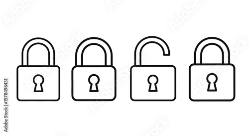 Set of security lock icons shown. Cyber security, data protection, privacy, technology safety.