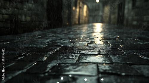 Wet cobblestone alleyway
