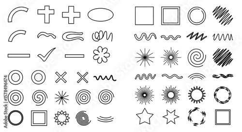 Selection of various abstract graphical elements. Diverse design shapes, illustration, decoration, symbols.