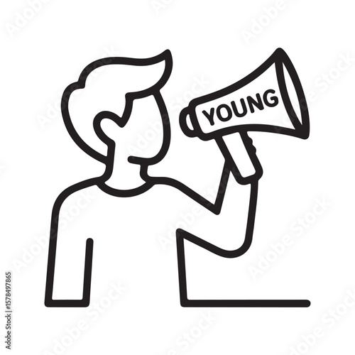 Person holding megaphone announcing young vector