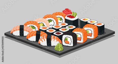 Japanese Sushi Platter Vector Illustration
