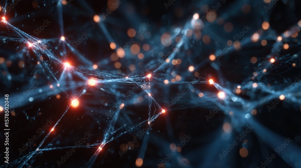 Obraz premium Abstract neural network with glowing nodes, symbolizing communication and connection in a digital world.