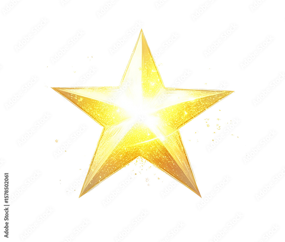 Obraz premium A bright golden star is shining on a transparent background