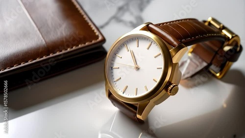 Wallpaper Mural Leather wallet and a classic wristwatch Torontodigital.ca