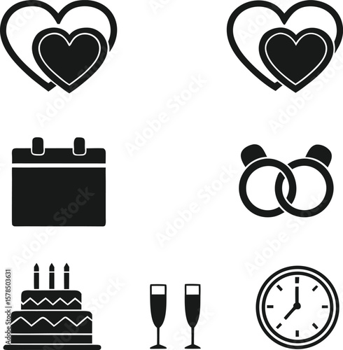 Romantic Icons Love, Wedding, Anniversary, Celebration, Time