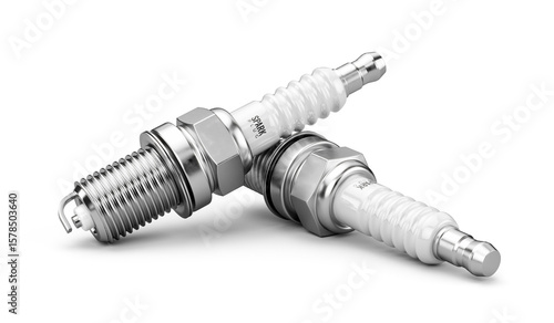 Tableau sur toile Pair of New Spark plugs isolated on white background