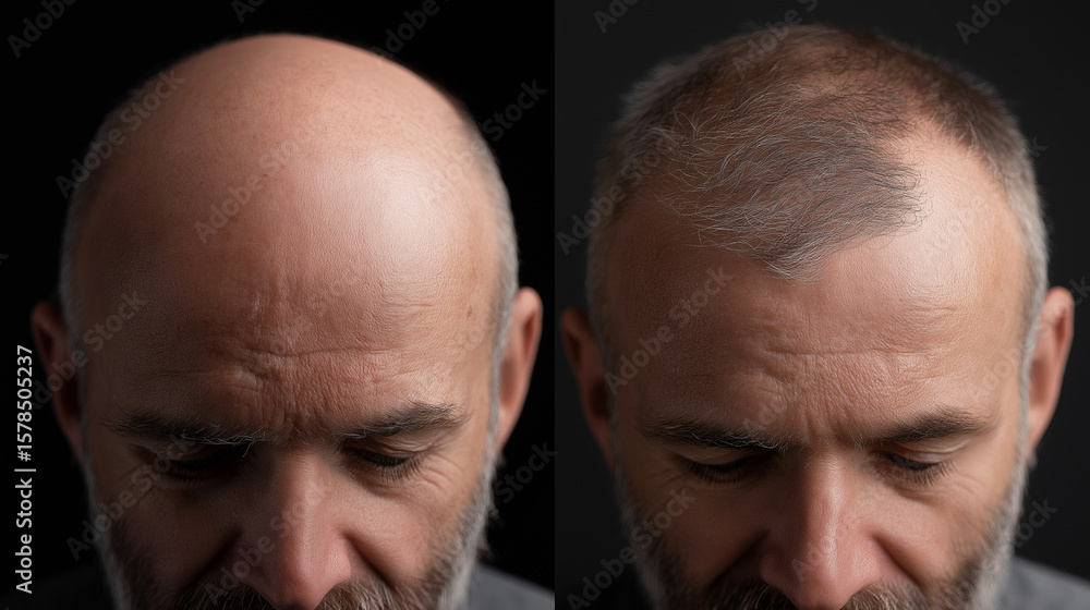 Fototapeta premium Vorher-Nachher-Vergleich männlicher Haarausfall und Haartransplantation