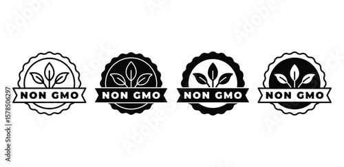 Non GMO Icon Set Black and White Color Vector Design Labels Stamp Round Shape