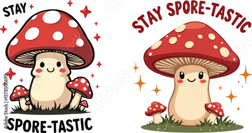mushrooms in the grass.  mushroom, kawaii style mushroom, toadstool, fungus cartoon design, cute mushroom t shirt, mushroom t shirt design, mushroom cartoon sticker, fungus, kawaii, cute, cartoon, vec