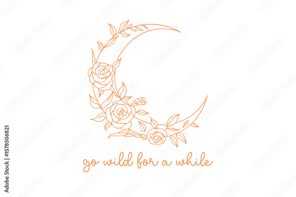Obraz premium go wild for a while, A crescent moon with roses SVG Design