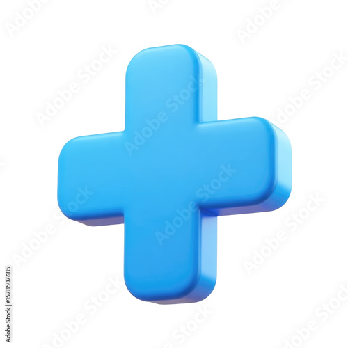 3d blue plus sign icon isolated on white  glossy medical symbol geometric modern design element
