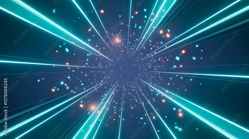 Obraz premium Abstract Neon Lightspeed Tunnel Futuristic Energy Burst