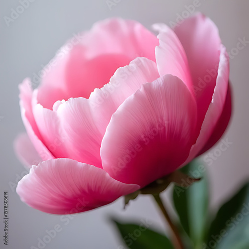 Close-up view of blooming peony with elegant soft focus background, well-balanced colors, minimal composition
