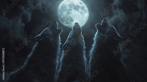 Wolves howling at full moon