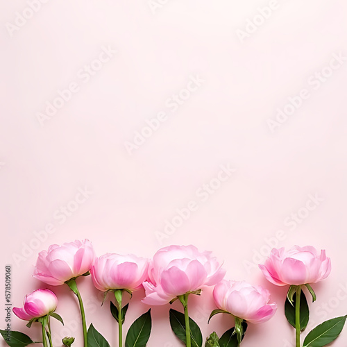 Creative layout of colorful peonies with shadow play and ample breathing space