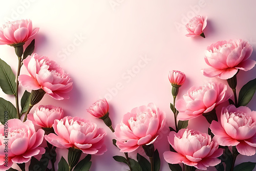 Creative layout of colorful peonies with shadow play and ample breathing space