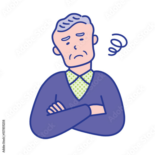 モヤモヤするシニア男性の上半身イラスト素材